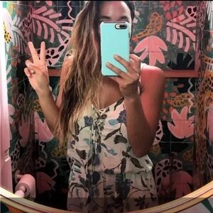 Beachgold bali blue cream floral lace up jumpsuit